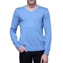 Высокое качество, осень, модные новые мужские свитера с длинным рукавом и v-образным вырезом, однотонные хлопковые мужские вязаные топы, тонкие мужские свитера