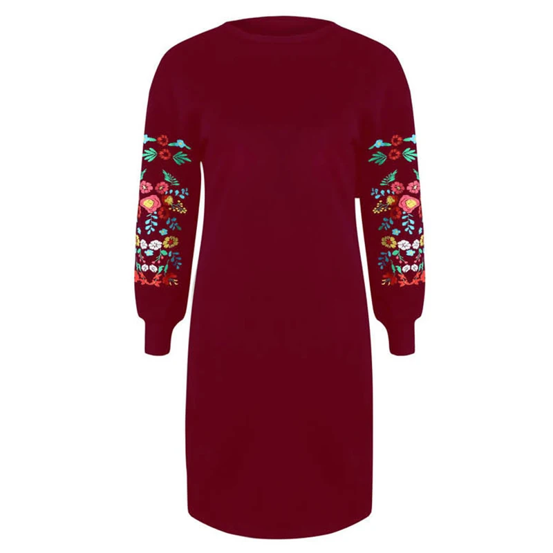 Женское зимнее теплое платье, элегантное платье с цветочным принтом, длинный рукав, круглый вырез, свободный свитер, платье, одежда, Vestido SJ1241V