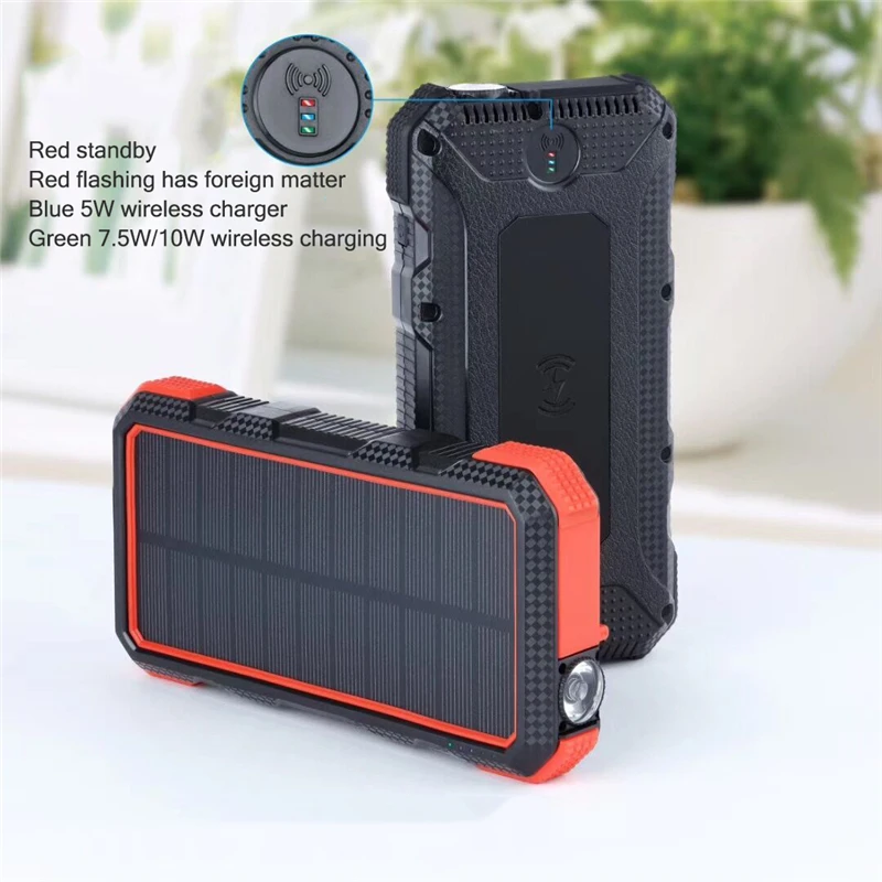 Зарядное устройство 40000mAh QI Беспроводное солнечное зарядное для IPhone Samsung Huawei PD +