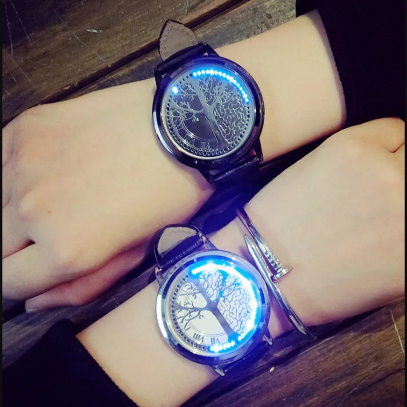 2018JINGYANG Simple and intelligent LED watch, leather normal waterproof, creative personality couple table electronic casual wa