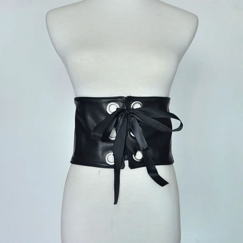 Высокое качество Новый черный лук раза поясом Женственная Дамская обувь Пояс широкий Для женщин ремни панк модное платье резинка леди для