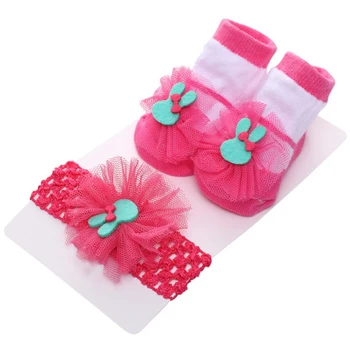 

New Kids Mesh Chiffon Sets Casual Newborn Baby Girl Chiffon Mesh Non-Slip Cotton Socks And Headband Set