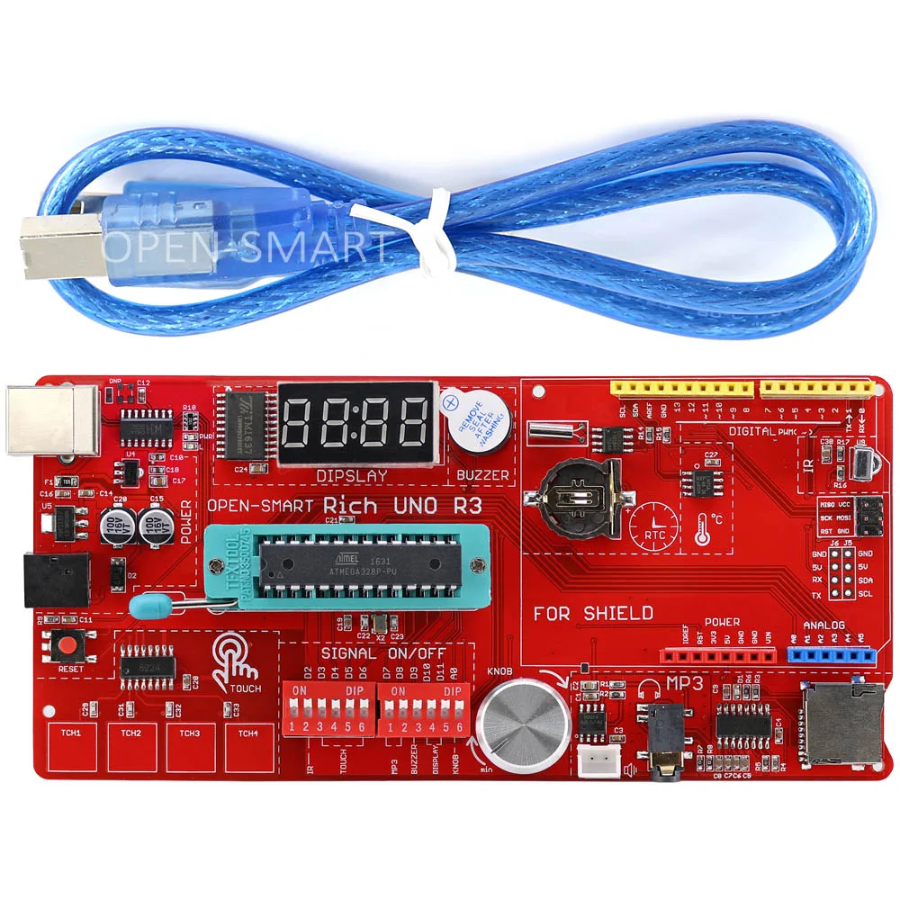 Rich Multifunction UNO R3 Atmega328P Development Board for Arduino UNO R3 with MP3 /DS1307 RTC /Temperature /Touch Sensor module