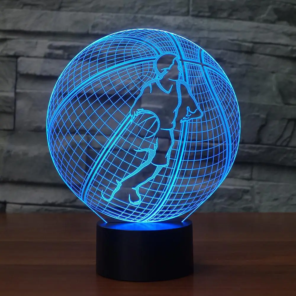 

3D Basketball Modelling Nightlight 7 Colorful Creative LED Table Lamp USB Child Bedroom Sleep Light Fixture Kid Sports Fans Gift