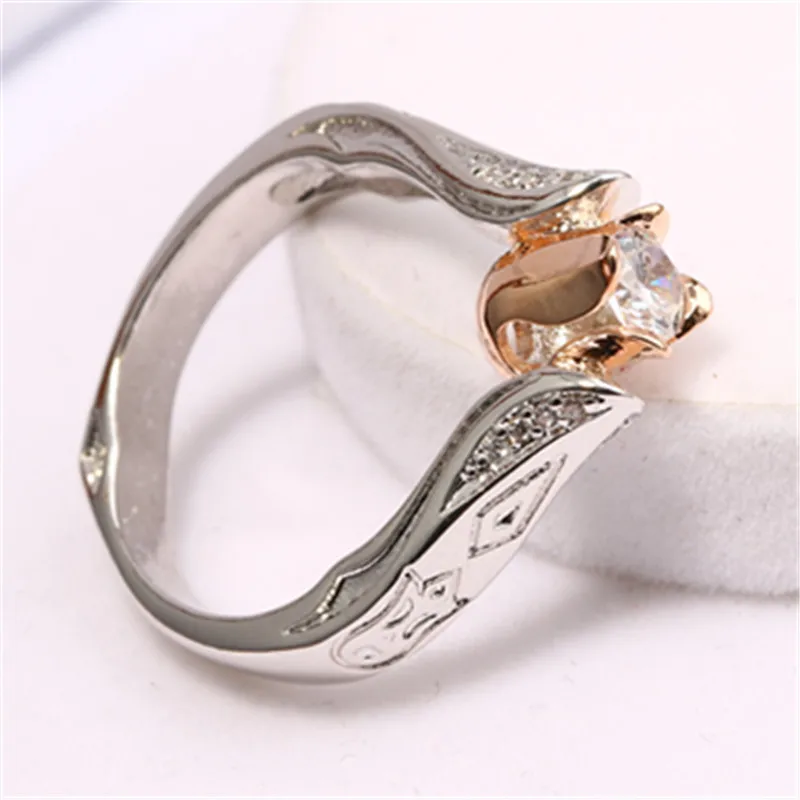 Qevila Trendy Jewelry Ring Rose Gold Flower Tulip Style Engagement Rings For Women Luxury Cubic Zirconia Ring Party Gift Anillos (4)