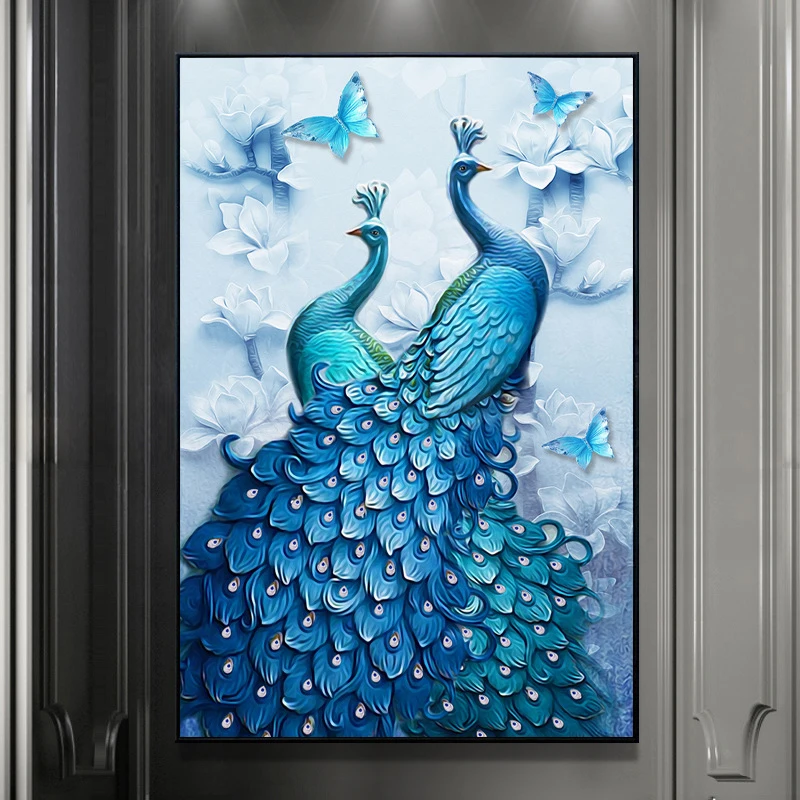

Blue Peacock DIY Diamond Embroidery Mosaics Cross Stitch Round Diamond Painting Pictures Rhinestone 5D Diamond Paintings Gifts