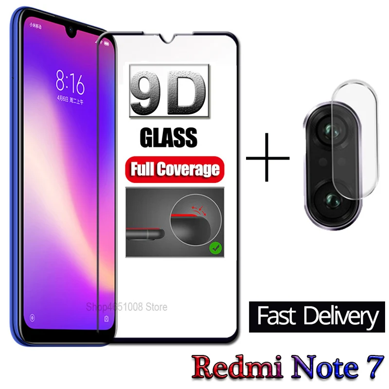 

2 in 1 Full Glue Red mi Note 7 9D Tempered Glass Camera Lens Protective Film For Xiaomi Redmi Note 7 Screen Protector Glass Film
