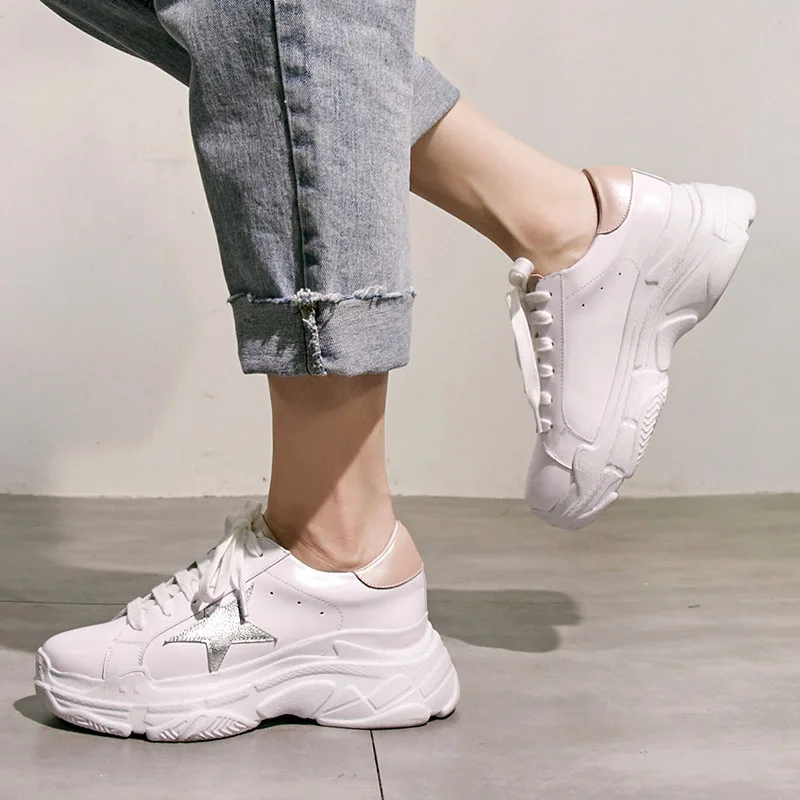 

Casual White Shoes Women Fashion Brand Genuine Leather Platform Sneakers Lady chaussure Autumn Female footware zapatos de mujer