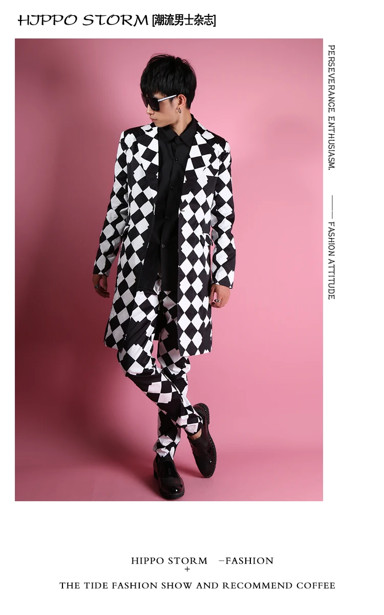 Men Suits Sets (jacket+pant) Long Casual Suit Jacket Male Fashion Slim Fit Blazers Coat Singer Dancer Stage Clothing Custom Made men blazer