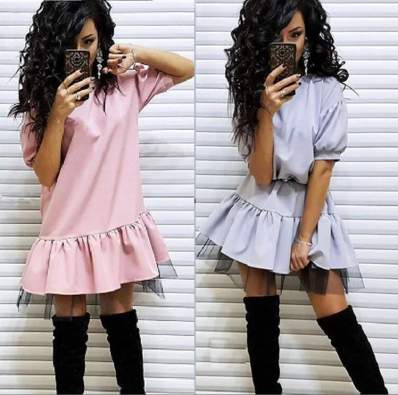 

Women Vintage Lace Patchwork Sashes A-line Dress Short Sleeve O neck Casual Mini Party Dress 2019 Summer Office Lady Women Dress