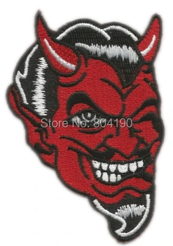 

3" RED DEVIL FACE WINKING MOTORCYCLE HOT ROD PUNK BIKER PATCH punk rockabilly applique Embroidered iron on patch