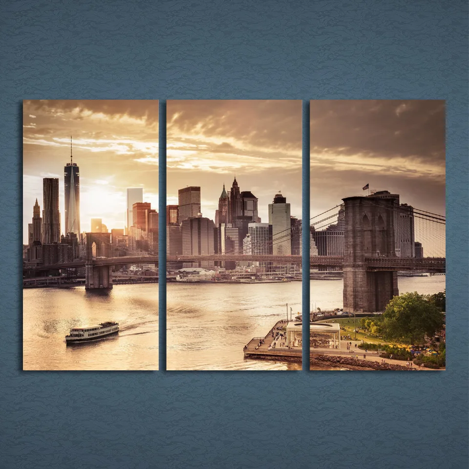 

3 Pcs/Set Framed HD Printed Sunset New York Manhattan City Picture Wall Art Canvas Print Decor Poster Canvas Modern Oil Painting