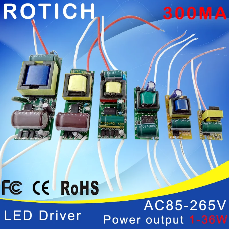 1-3W,4-7W,8-12W,15-18W,20-24W,25-36W LED driver power supply built-in constant current Lighting 85-265V Output 300mA Transformer