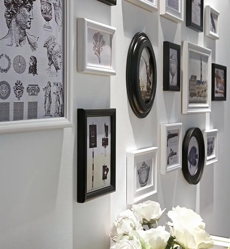 16 unids/set marco de fotos de estilo mediterráneo, marcos de fotos en la pared, Marcos azules blancos para la decoración del hogar, porta retrato marcos