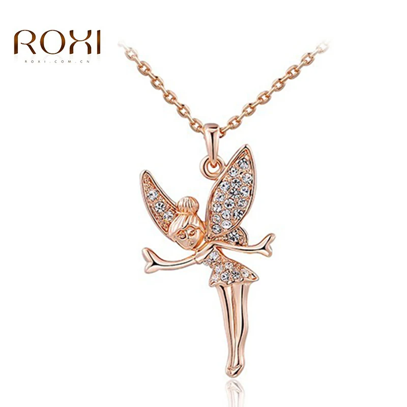 

2018 ROXI Charms Cubic Zirconia Long Necklace for Women Fairy White/Rose Gold Elegant Angel Jewelry Romantic Mother's Gift