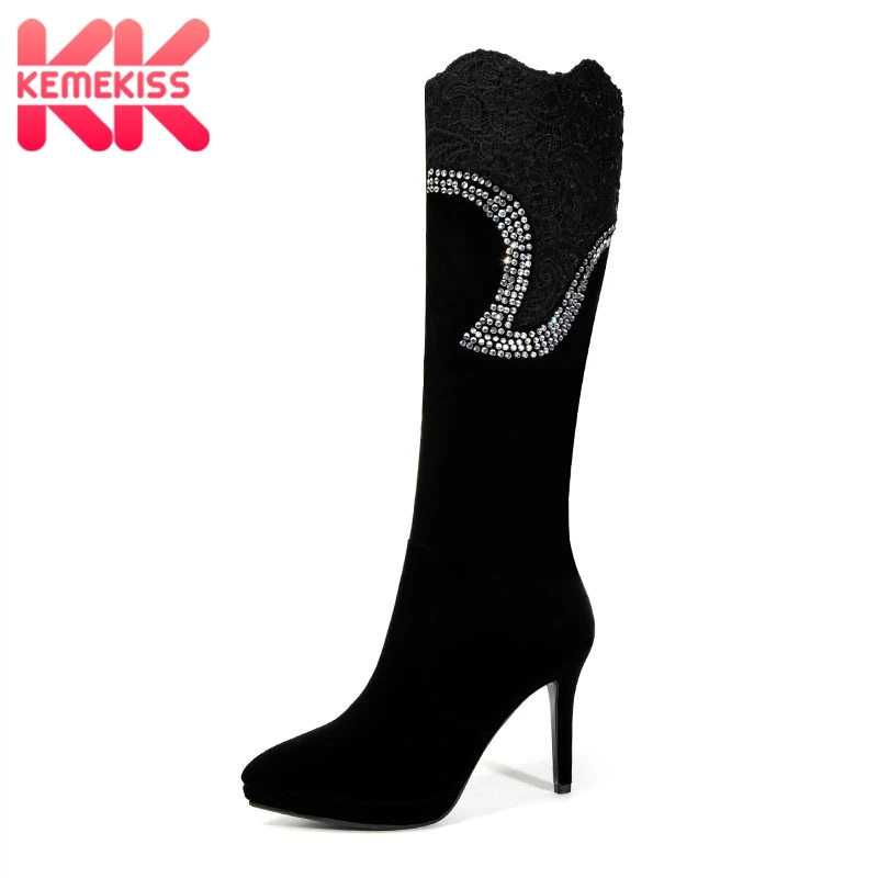 

KemeKiss Size 33-43 High Heel Women's Winter Boots Warm Woman Shoes Fashion Knee Boots Shine Bling Shoes Ladies Footwear