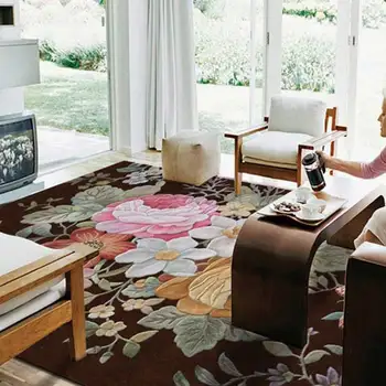

ALITEXTILEBTOC 100% Wool Northern Europe Floral Carpets For Hallway Bedroom 100% Wool Hand Carved Non-slip Comfortable Carpets