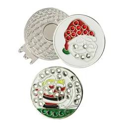 PINMEI Рождественская отметка для мяча для гольфа магнит, заколка на шляпу наборы 2 шт. Кристалл Отец Рождество Гольф-маркер и 1 шт. колпачок