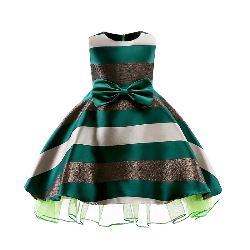 

Girls Wedding Party Dress Baby Girls Bow Princess Dress Kids Striped Dresses For Girls Children Festival Costumes 3-10 Years