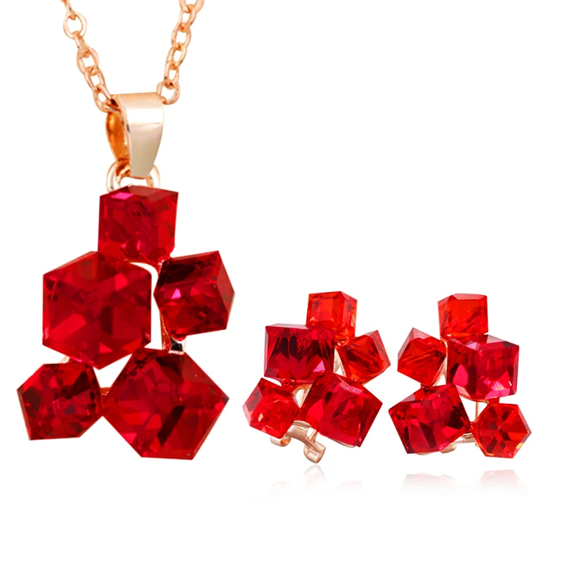 

ROXI Fashion Geometric Jewelry Sets Colar Necklaces & Pendants Stud Earrings Red Stones Punk Suspension Jewelry Set For Women