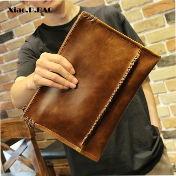 

Xiao.P New Design Men Clutches Handbags Vintage PU Leather Envelope Bags Casual Key Phone Pocket Envelope Purse
