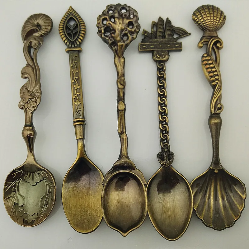 5 pcs set Western Style Tableware Retro Solid Color Spoon Set Creative Coffee Spoon Soup Ladle