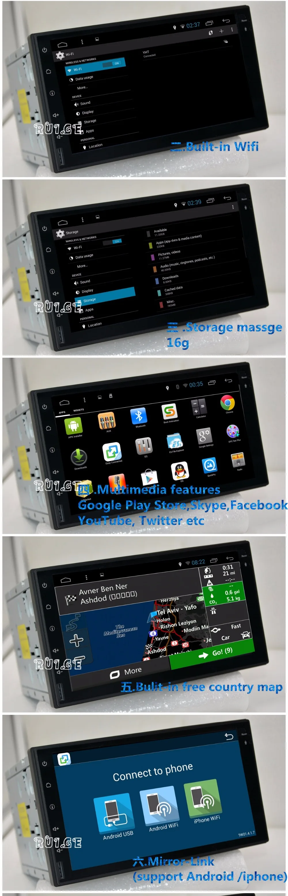 Perfect HD 1024X600 Quad Core double 2 din Android 8.1 Car DVD Radio Player GPS Navigation system Stereo DDR3 1GB ROM 16G Flash 2din 10
