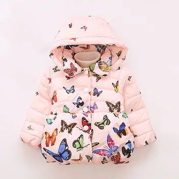

kids winter jacket For Girls Autumn Cute Butterfly Print Hooded Warm Girls Coat Thick Cotton Padded Girl Outerwear Kids Clothes