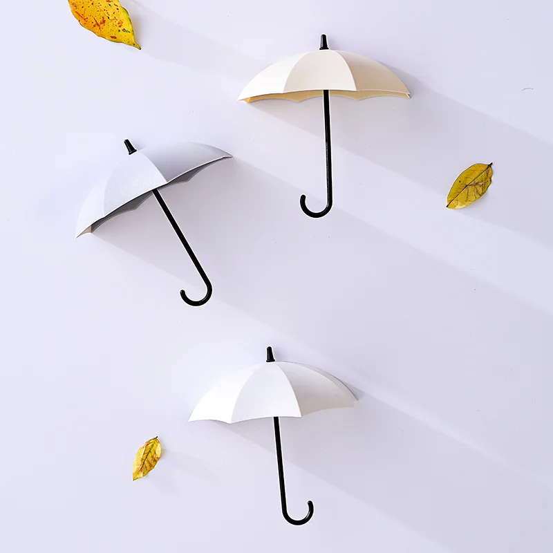 

3pcs Creative Umbrella Key Holder Wall Decor Colorful Nail-free Sticker Adhesive Hook Kitchen Organizer Bathroom Accessories