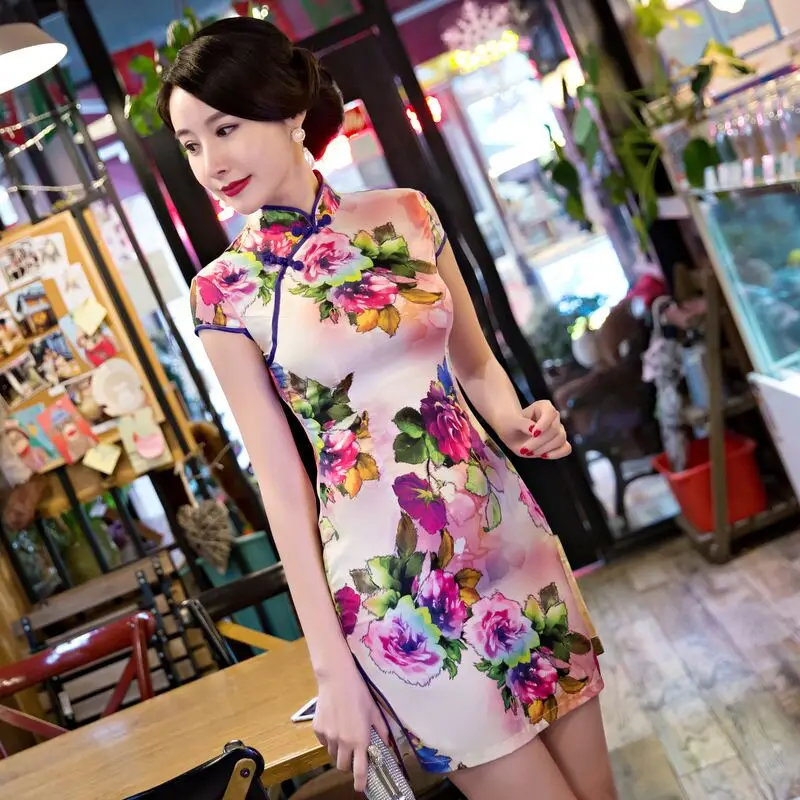 Мода китайский мини Cheongsam новое поступление Для женщин район элегантное платье Qipao летние платья Размеры размеры s m l xl XXL, XXXL 189709
