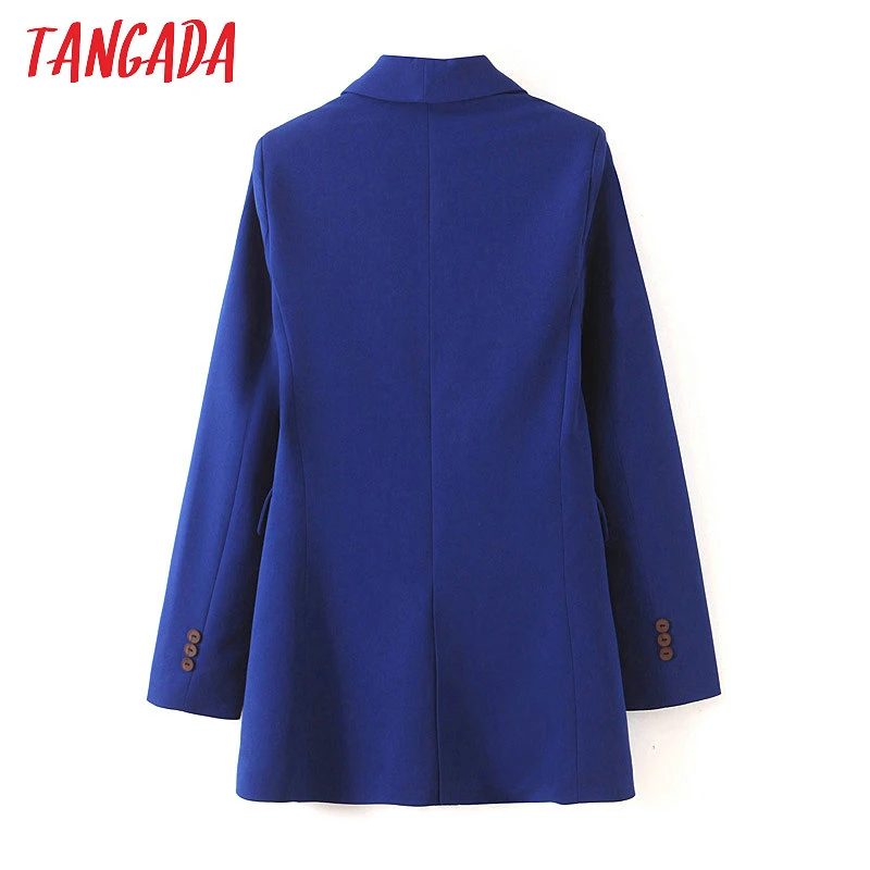 Tangada синий пиджак синий жакет двубортный пиджак двубортный жакет синий костюм брючный костюм длинный пиджак длинный жакет пиджак мужского кроя SL429
