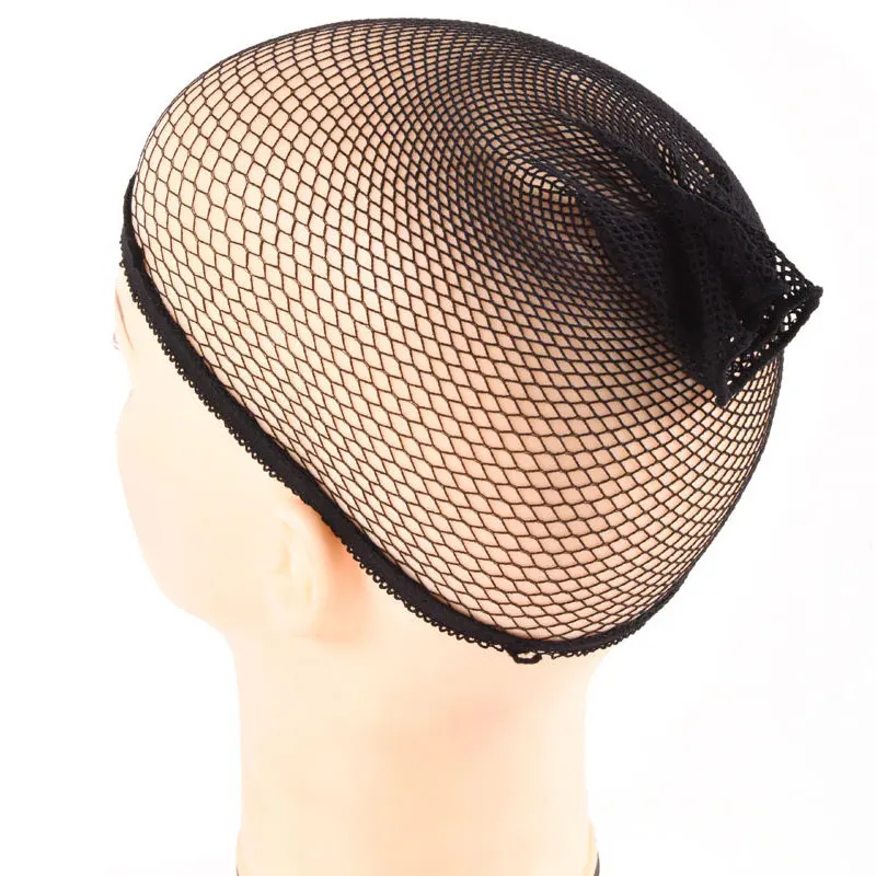 6-100pcs Fish Hairnets Wig Cap Black Hair Weaving Cap High Stretchable Elastic HairNets With Two Open For Wig Making Caps
