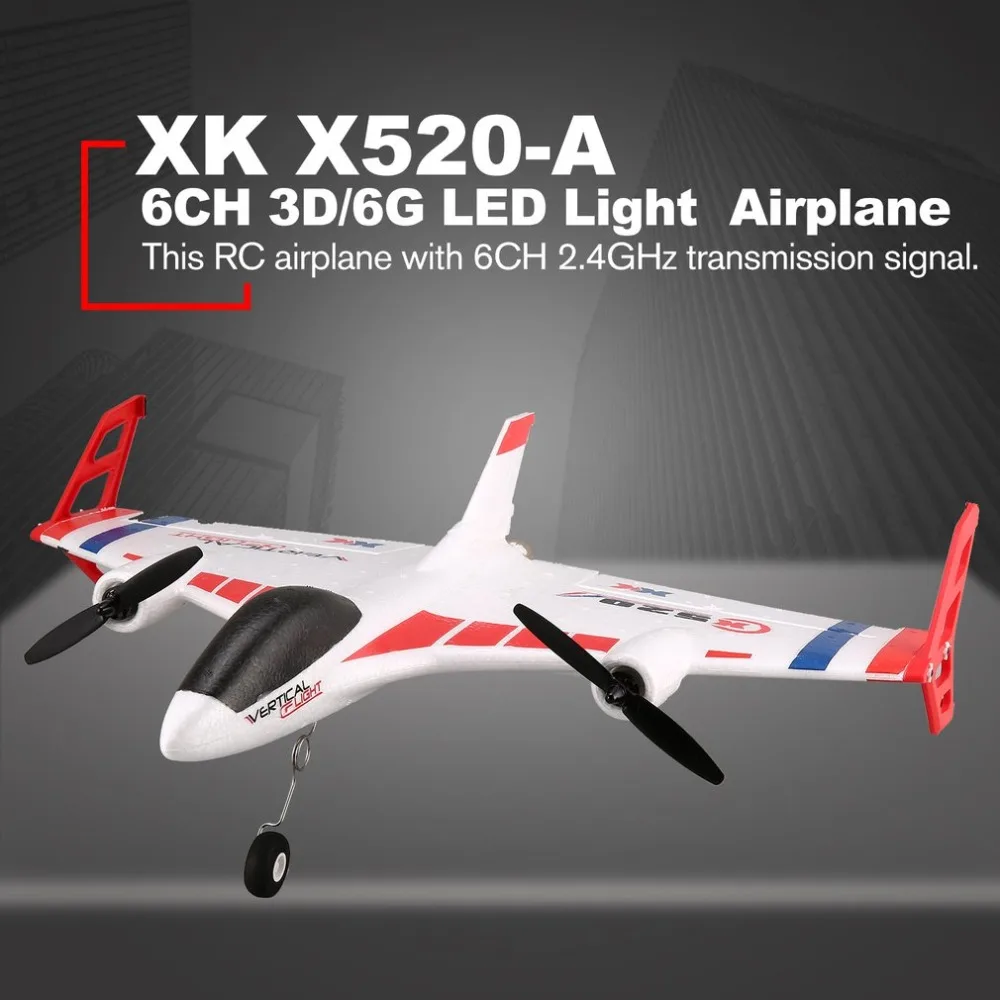 

Hot XK X520 RC 6CH 3D/6G Airplane with Mode Switch LED Light VTOL Vertical Takeoff Land Delta Wing RC Drone Fixed Wing Plane Toy