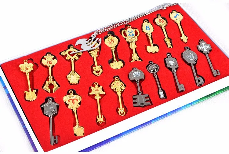 

FAIRY TAIL Action Figures Spirit Lucy Weapon Keychain Pendan Badge Zinc Alloys Collectible Model Toy Key Chain 18pcs/Set