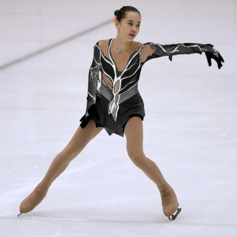 Индивидуальный костюм Катание на коньках платье фигурное катание платье художественная гимнастика спандекс для девочек юбка, сценический костюм
