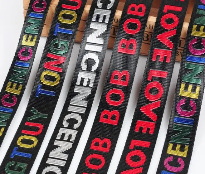 

25mm Width Color band letter polyester striped cap with Ribbon durable pants skirt belt T-shirt DIY sewing clothing accessories