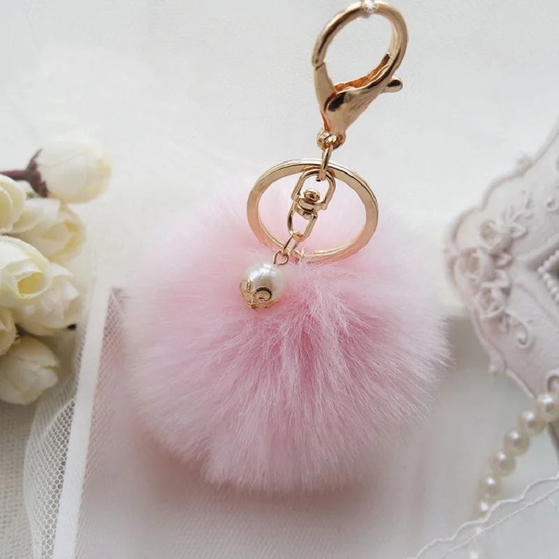Fluffy Ball Keychain Cute Simulation Rabbit Fur Ball Key Chain For Car Key Ring Car Ornaments