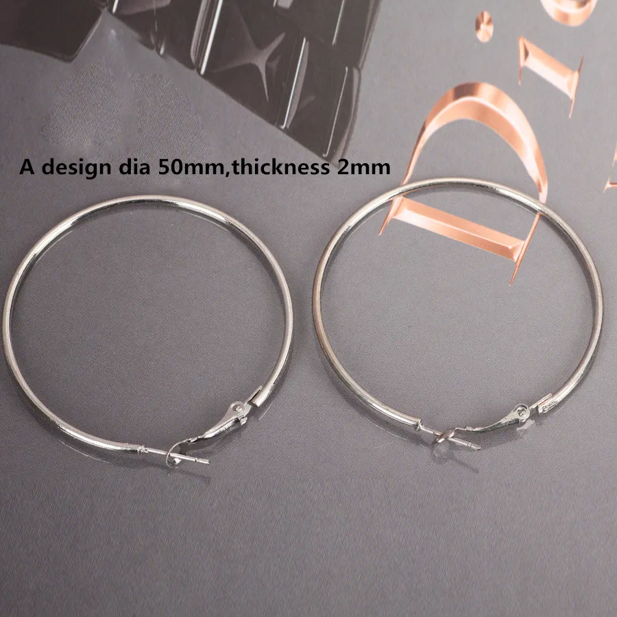 35/50mm Rion Platinum Plated Earring Hoops Wine Glass Charm Rings Big Round Loop Circle Ear Hook jewelry Findings Wire Component | Украшения