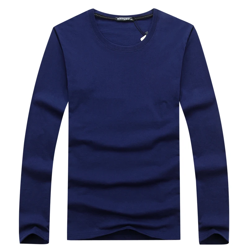 Марка binyuxd, хлопковая одноцветная футболка, новинка, осенняя и зимняя мужская футболка, модная повседневная футболка с длинным рукавом и круглым вырезом, M-6XL