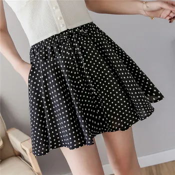 

2020 New Summer Polka Dot Lace-Up Short Skirts Womens Casual A-Line Mini Umbrella Skirt Black/White
