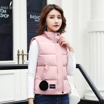 

PinkyIsBlack 2019 new autumn winter women vest cotton jacket fashion Slim plus thick solid stand collar warm vest jacket woman