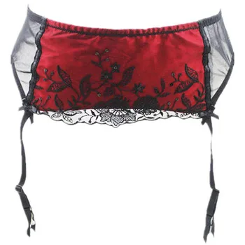 

Female Garters Layered Black & Red Embroidery Garters Belts Lace Metal Buckles Gauze Stockings Garters Belts for Stocking S409