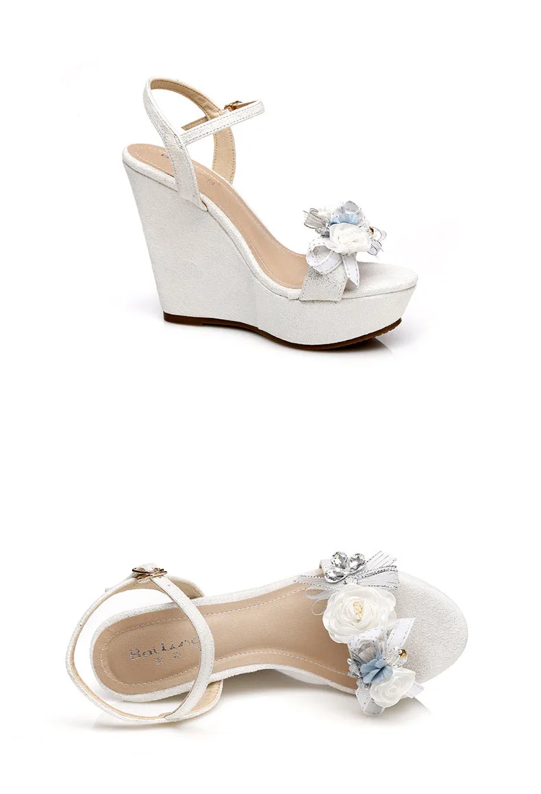 20_2019 Summer New Elegant Fashion High Heel Wedges Sandals Small Size Female Pink White Peep Toe Wedding Shoes