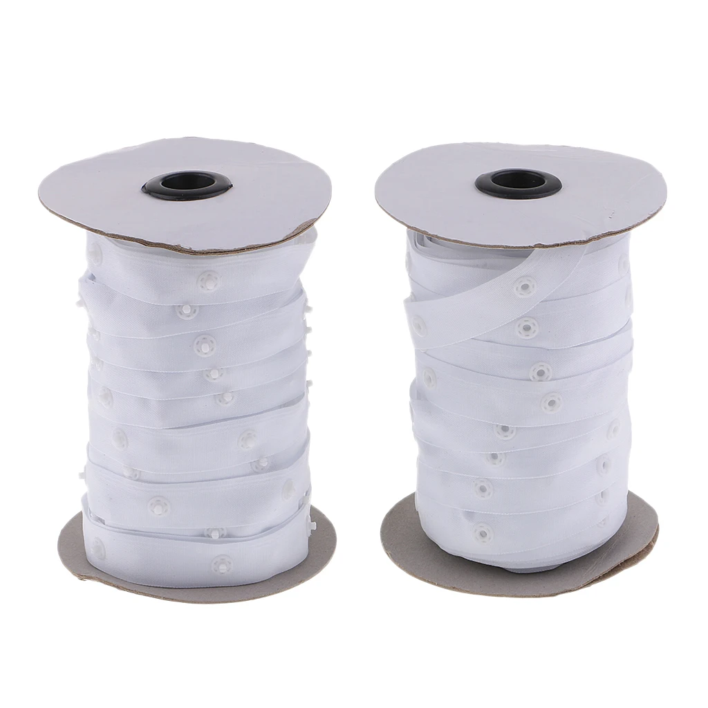 2 Roll 1.8cm Invisible Snap Buttons Tape Fasteners for Sewing Duvet Cover Clothing Bags Accessories