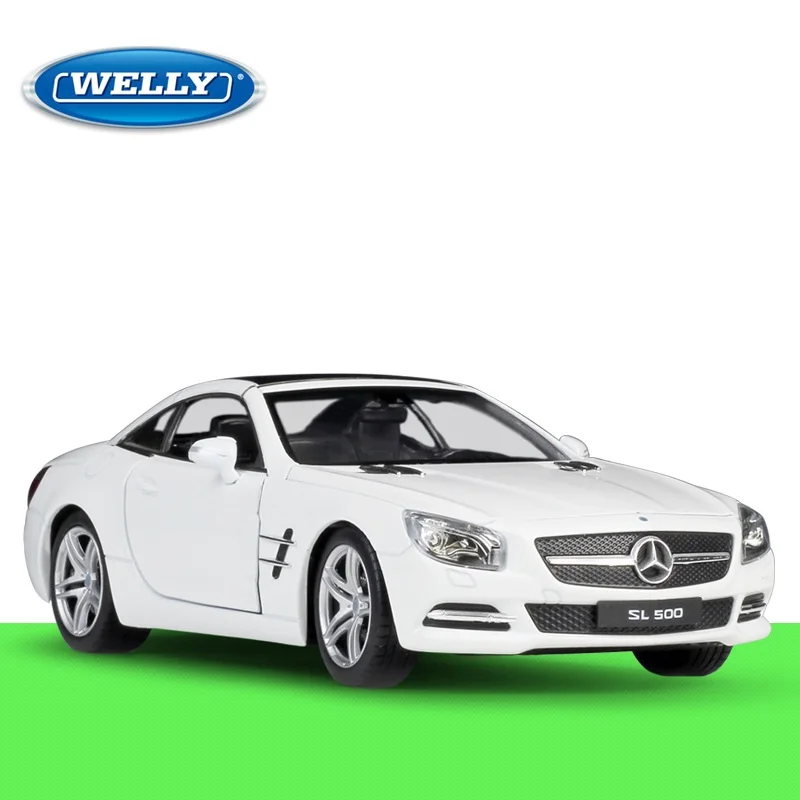 

1:24 Welly Benz SL500 2012 closed top open top red/white Diecast Model Car