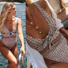 Милый бандажный цветочный сдельный купальник женский купальник пуш-ап Мягкий купальный костюм Пляжная одежда сексуальный купальный костюм с открытой спиной