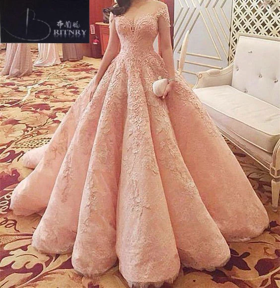 Новое поступление vestidos de novia кружевное свадебное платье бальное платье с аппликацией роскошное розовое платье невесты
