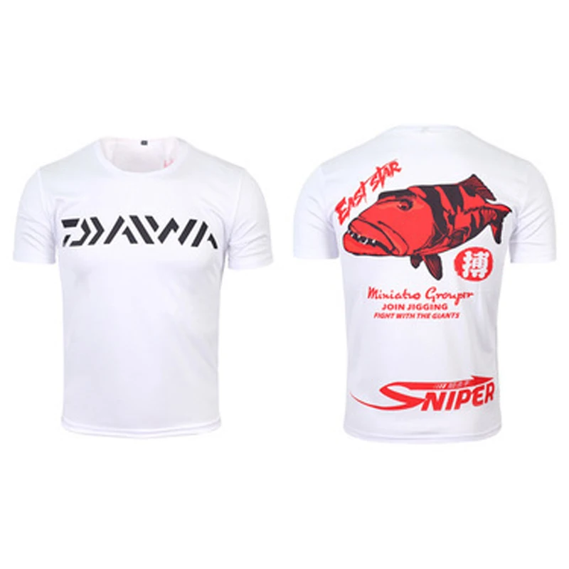 1 шт. Daiwa S-5XL Летняя мужская рыболовная футболка с коротким рукавом рыболовная рубашка дышащая рука рукава рыболовная одежда Прямая - Цвет: White 4