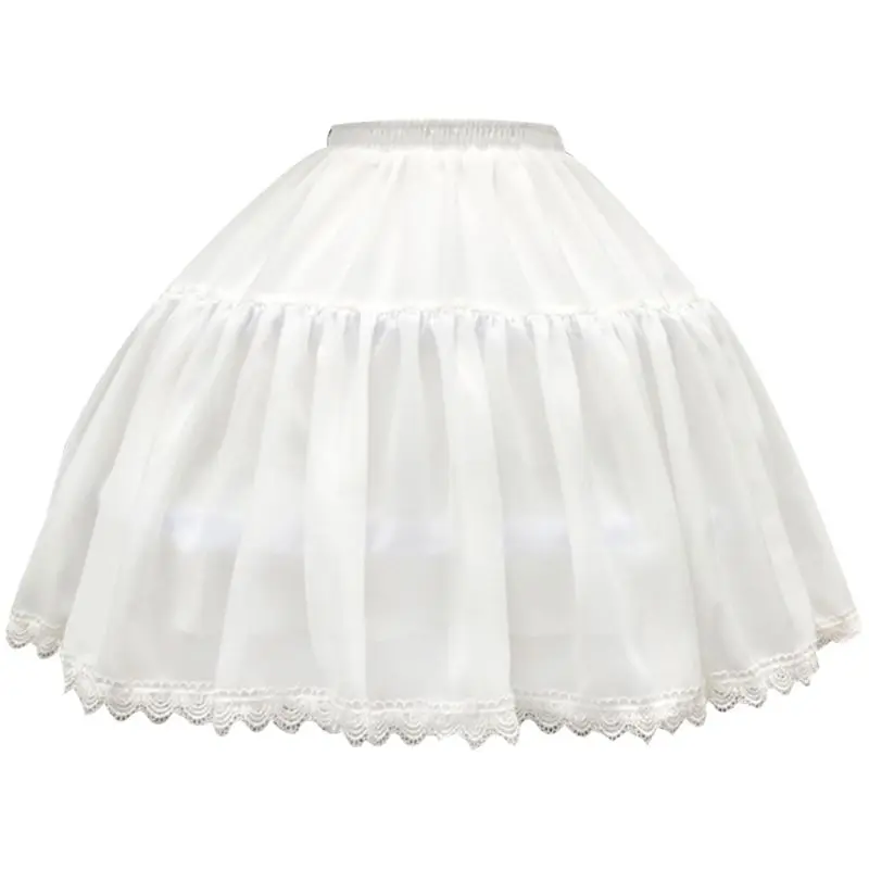 

Women Girls 2 Hoops Chiffon Short Petticoat Scalloped Lace Trim Lolita Cosplay Bridal Adjustable Crinoline Underskirt Bustle