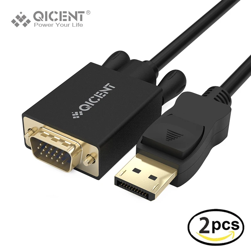 

QICENT DisplayPort to to VGA Cable, Display Port to VGA Male to Male Gold-Plated Cord for TV Projector Display Screen-2 PCS